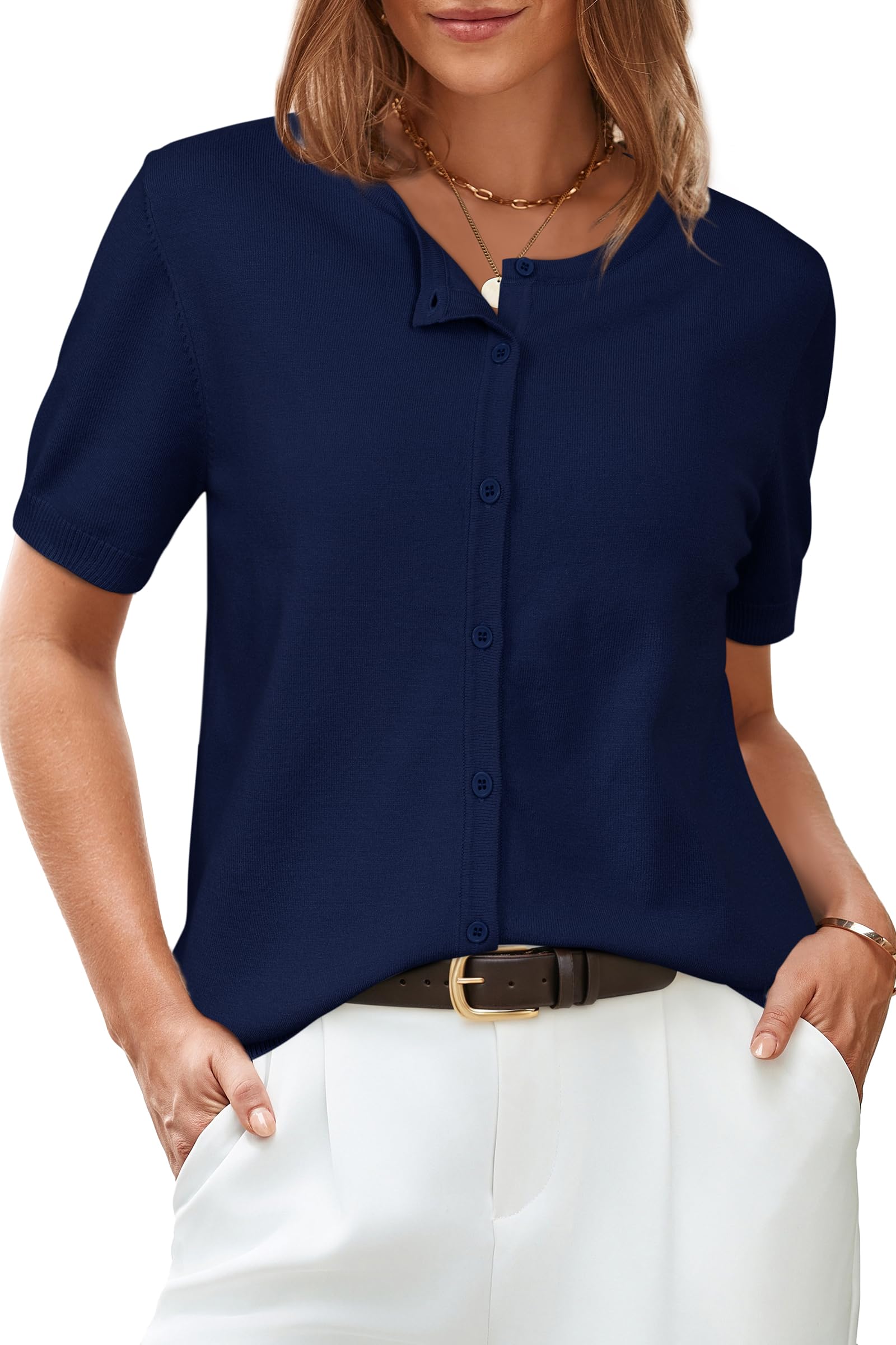 Arach&Cloz Women's 2025 Summer Lightweight Cropped Cardigan Short Sleeve Crew Neck Bolero Shrug Casual Top