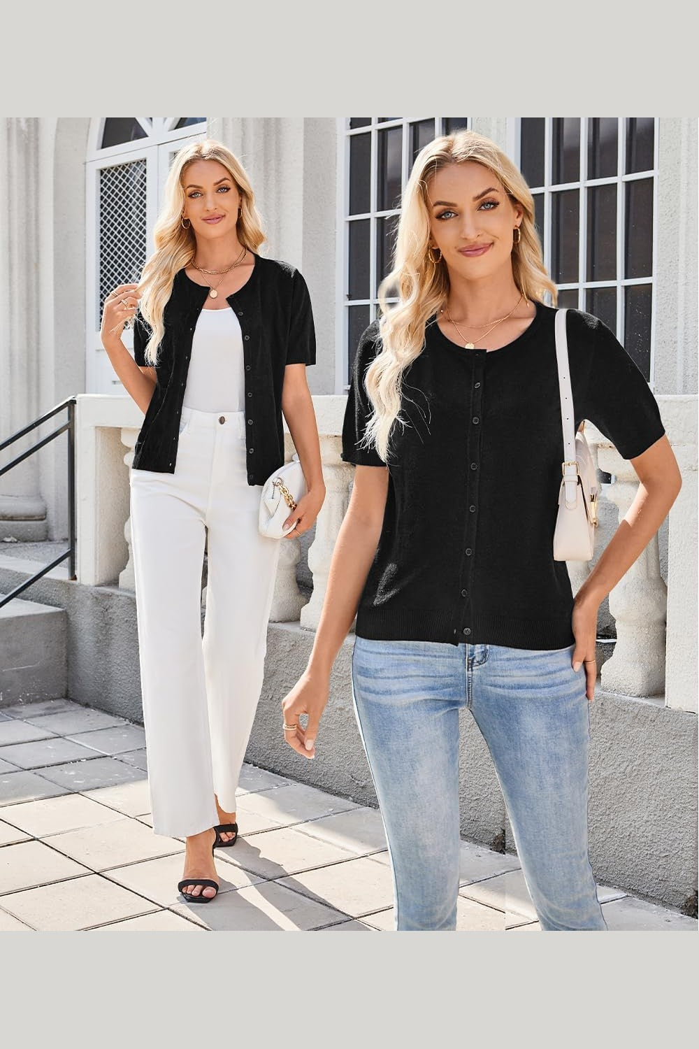 Arach&Cloz Women's 2025 Summer Lightweight Cropped Cardigan Short Sleeve Crew Neck Bolero Shrug Casual Top