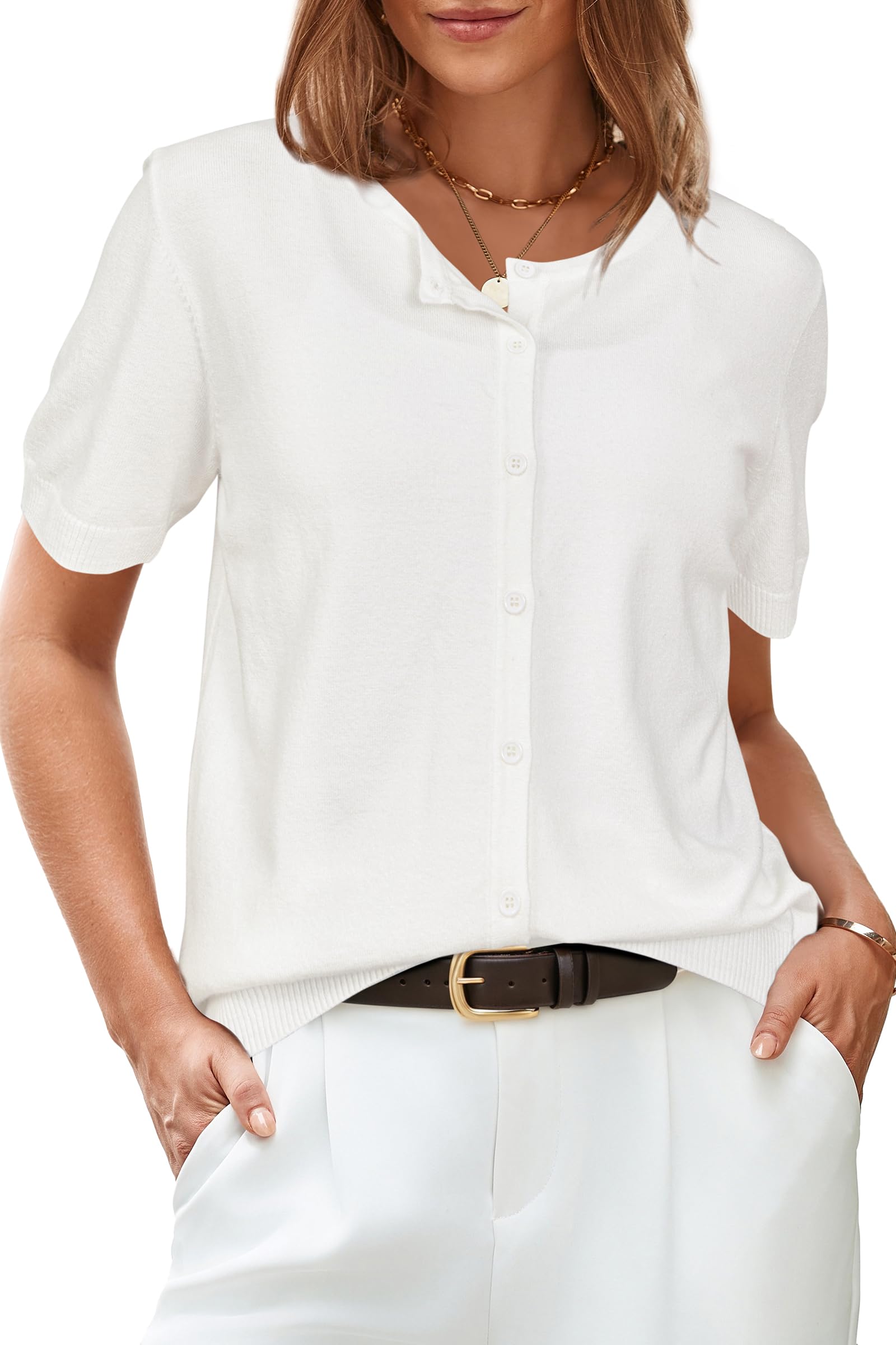 Arach&Cloz Women's 2025 Summer Lightweight Cropped Cardigan Short Sleeve Crew Neck Bolero Shrug Casual Top