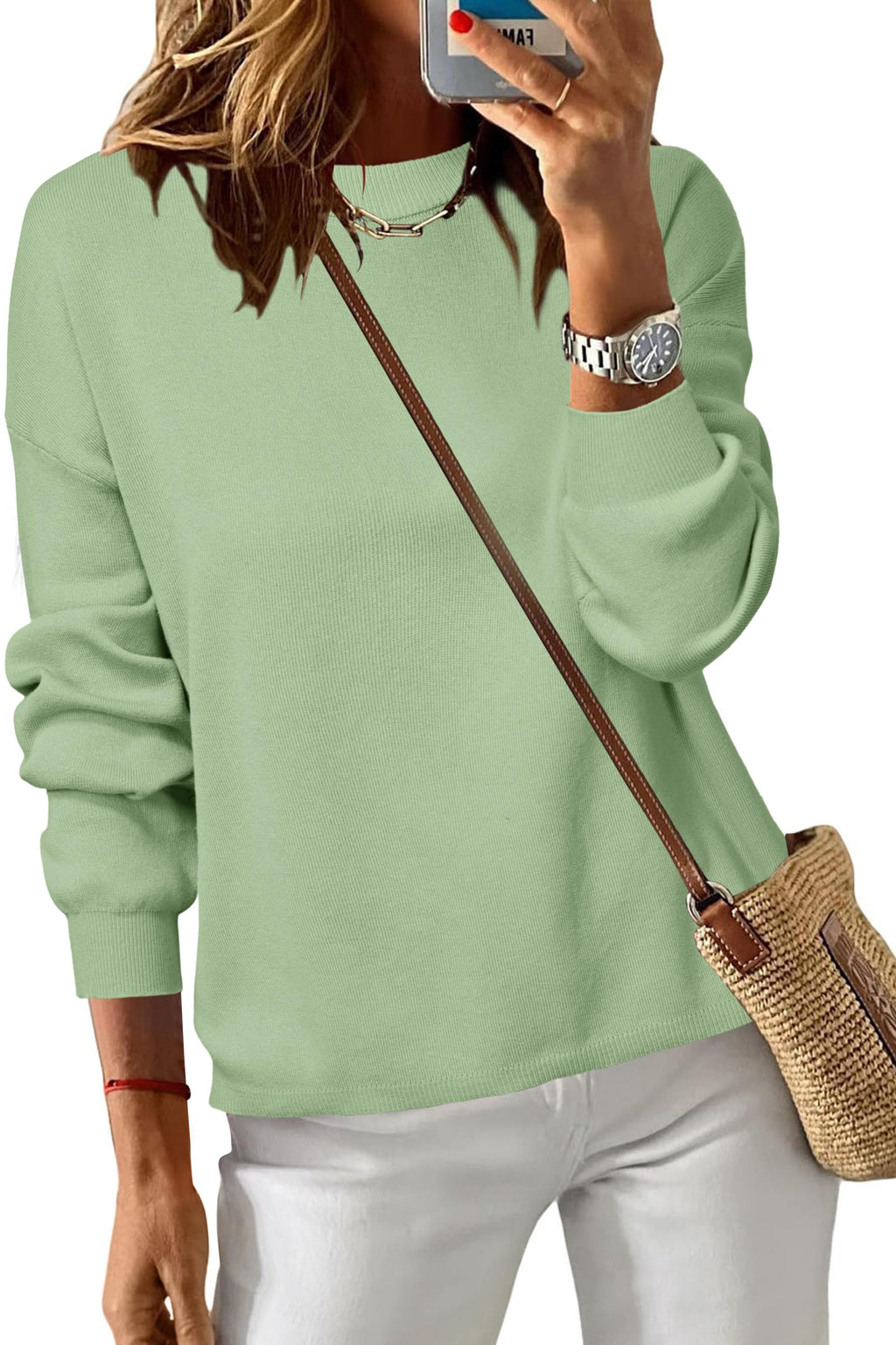 Arach&Cloz Women's 100% Cotton Crew Neck Fall Casual Relaxed Fit Sweater Tops 2025