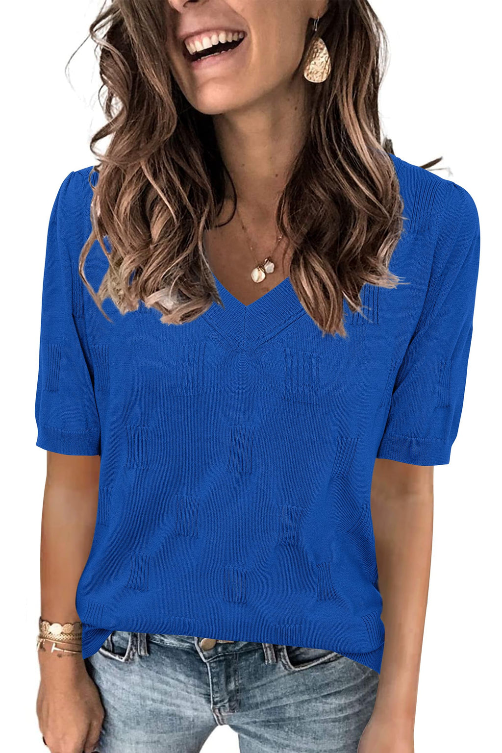 Arach&Cloz Women's Lightweight Fall Sweater Tops Casual Short Sleeve Blouses Shirts