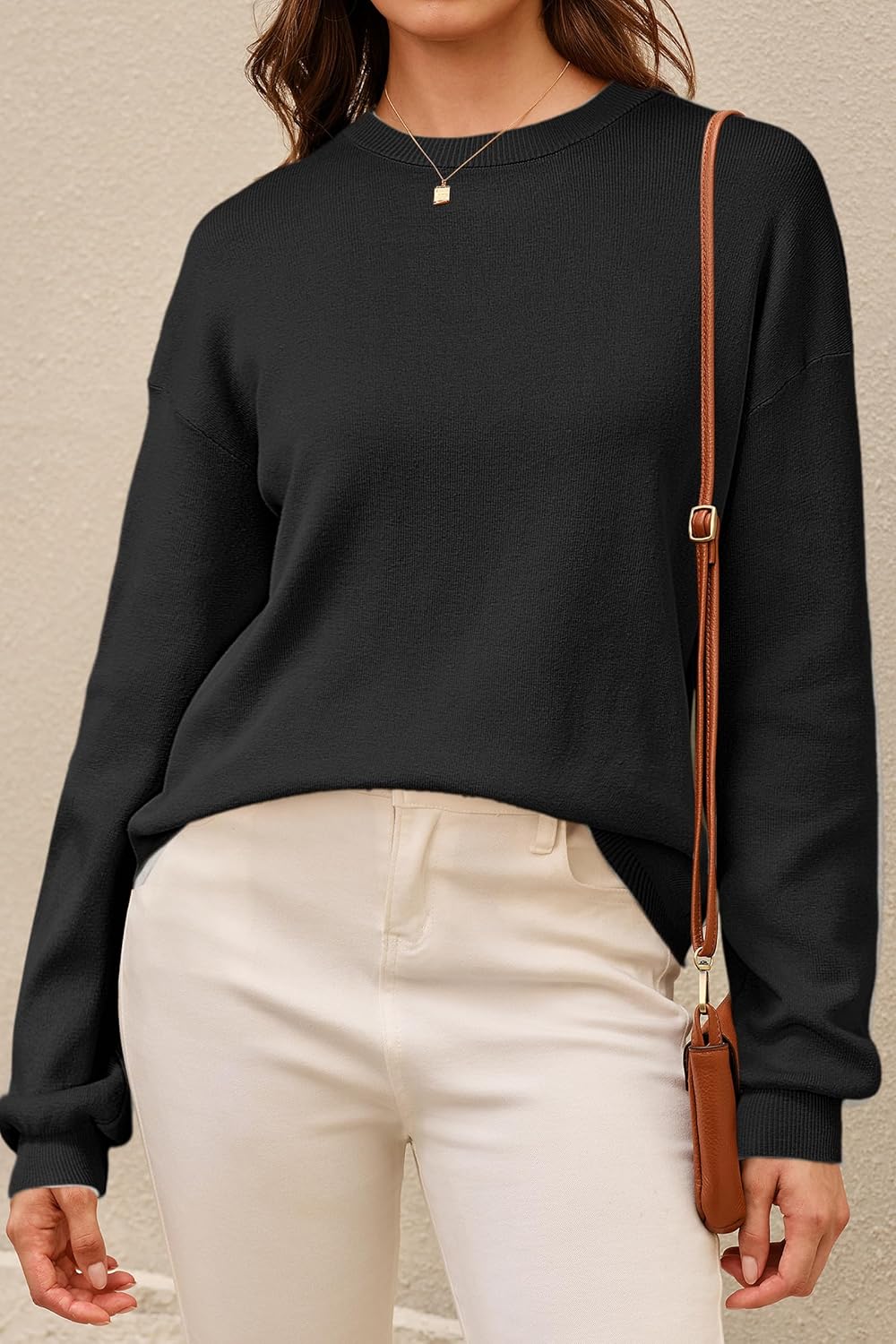 Arach&Cloz Women's 100% Cotton Crew Neck Fall Casual Relaxed Fit Sweater Tops 2025