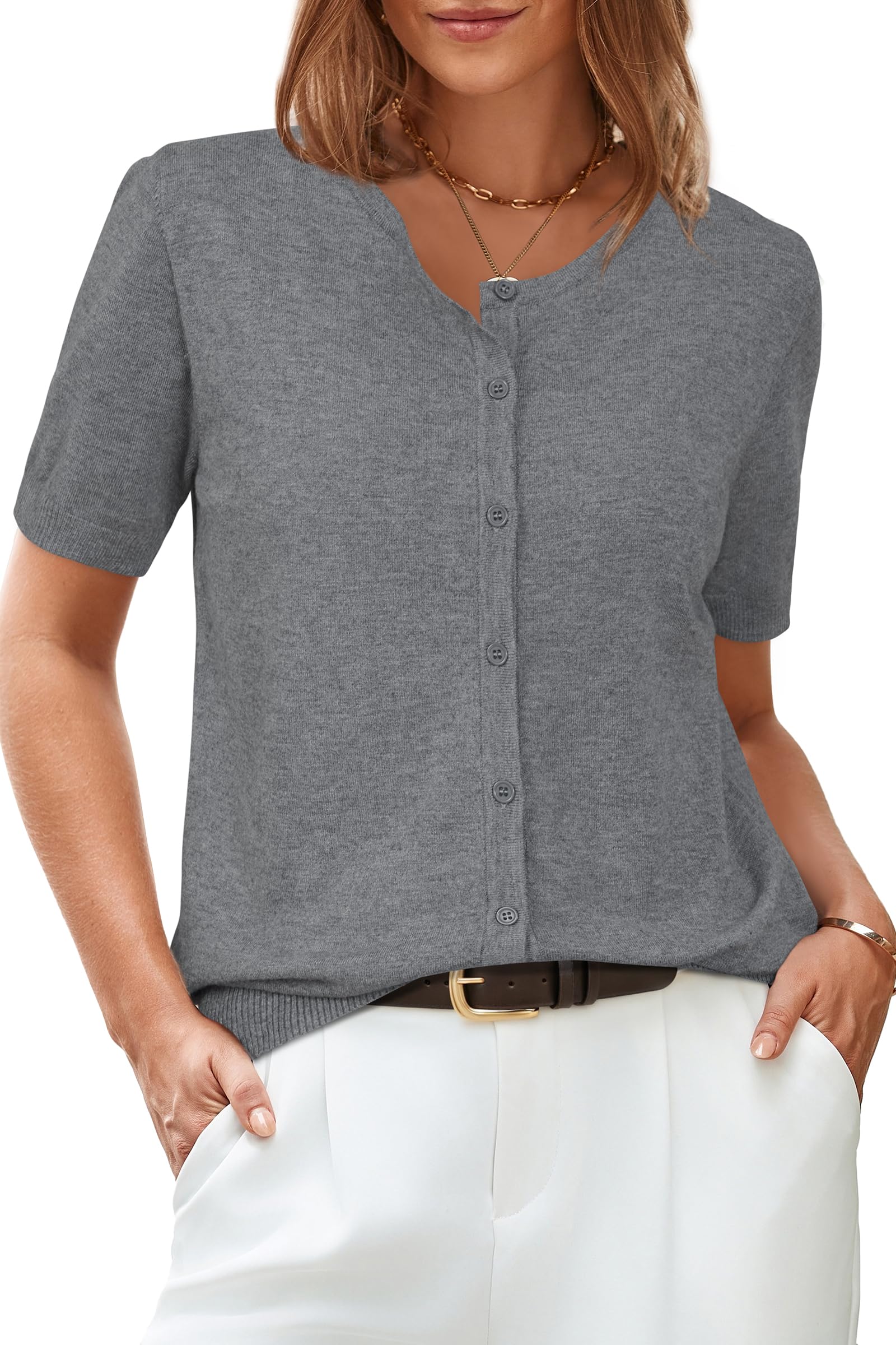 Arach&Cloz Women's 2025 Summer Lightweight Cropped Cardigan Short Sleeve Crew Neck Bolero Shrug Casual Top