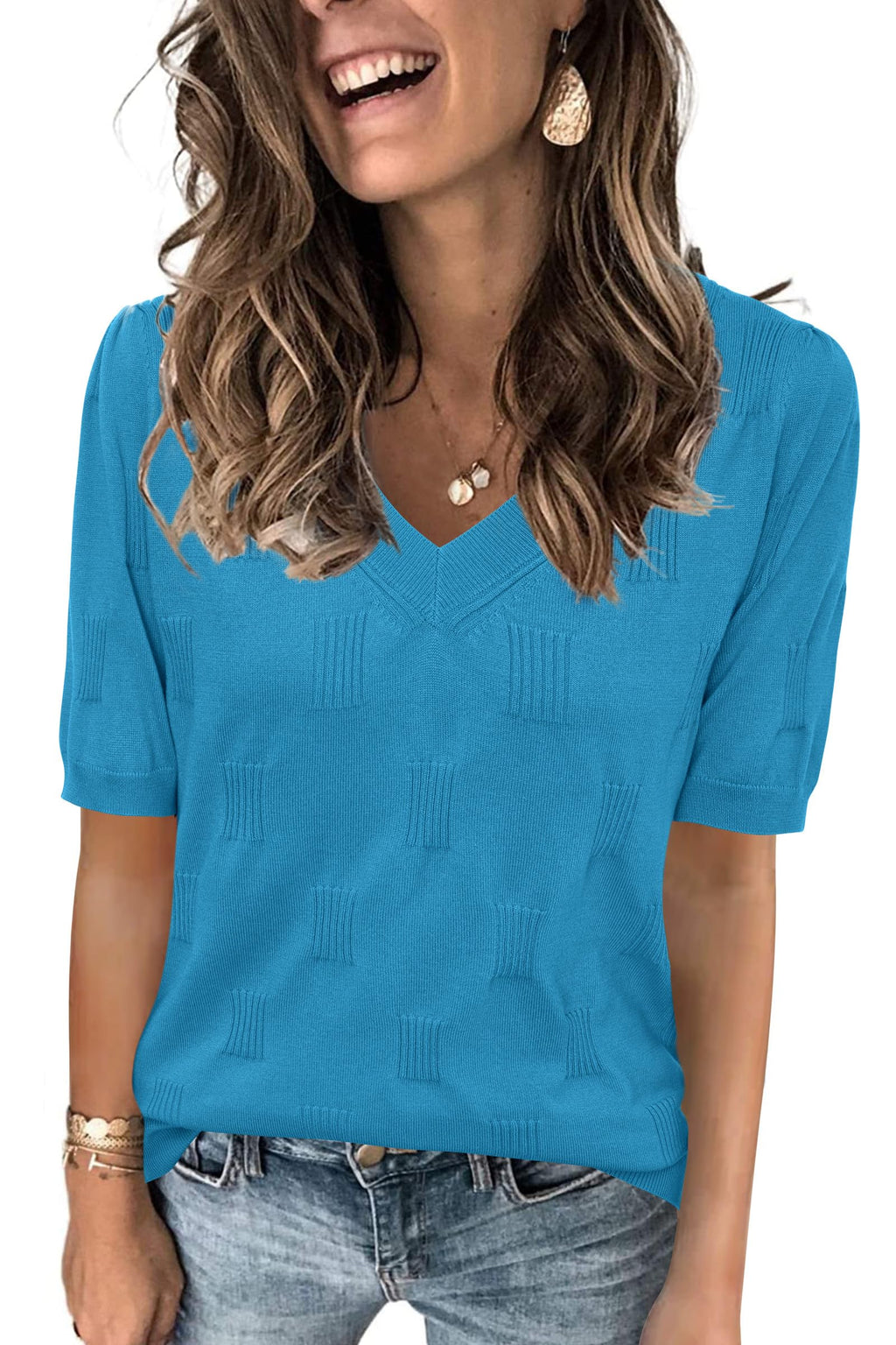 Arach&Cloz Women's Lightweight Fall Sweater Tops Casual Short Sleeve Blouses Shirts