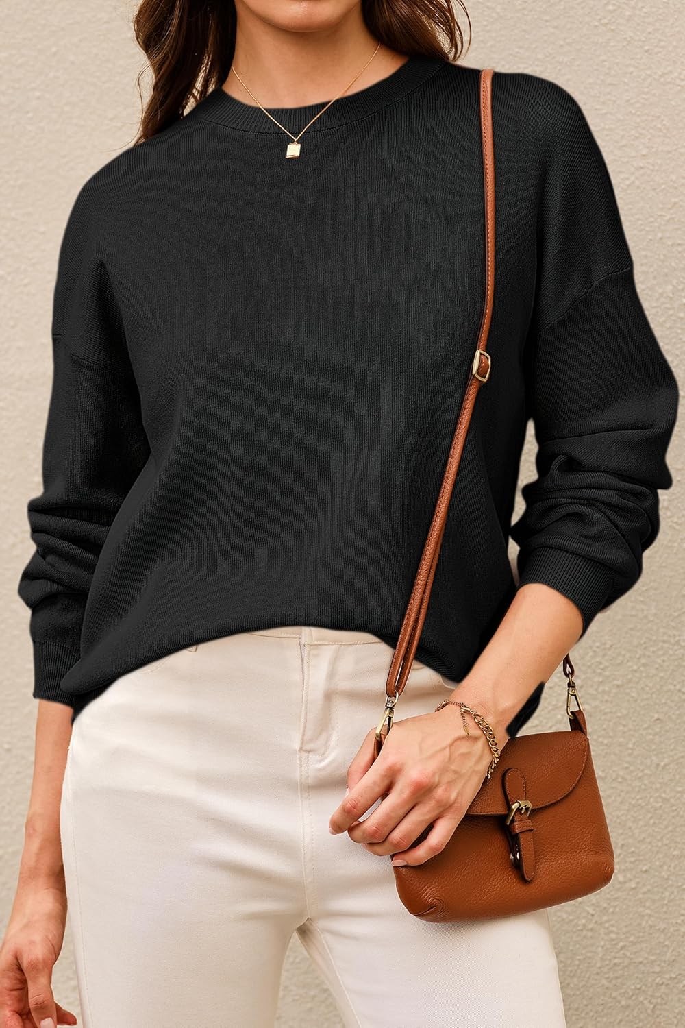 Arach&Cloz Women's 100% Cotton Crew Neck Fall Casual Relaxed Fit Sweater Tops 2025